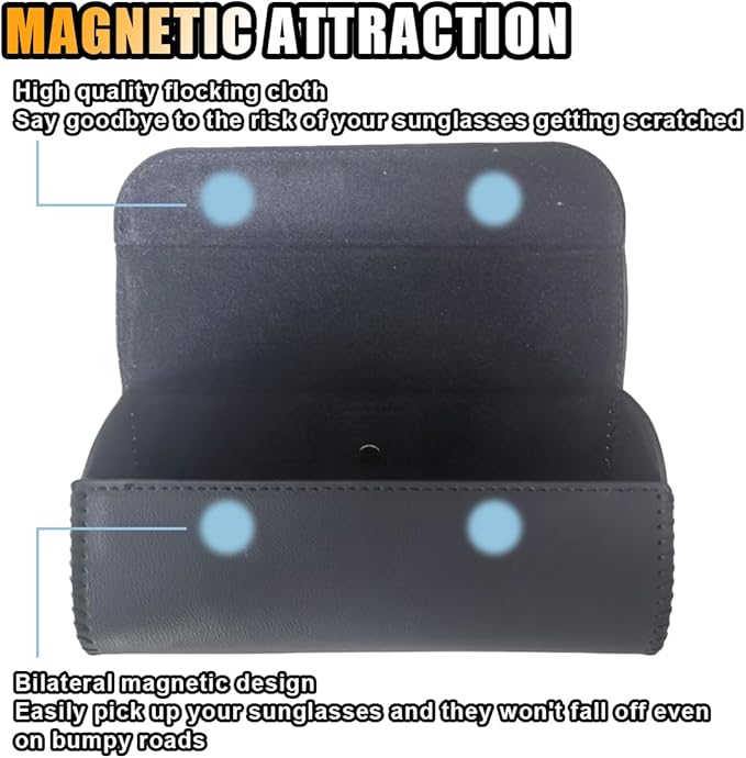 smilfuy Magnetic Leather Sunglasses Case for Car Visor Clip - Sunglasses Holder Clip for Car Sun Visor - Eyeglass Hanger Mounter Storage Box Auto Glasses Clip Holder Organizer Protective Box (Black)