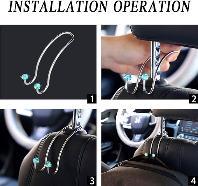SAVORI Auto Hooks Bling Car Hangers Organizer Seat Headrest Hooks Strong and Durable Backseat Hanger Storage Universal for SUV Truck Vehicle 2 Pack (Sky Blue)