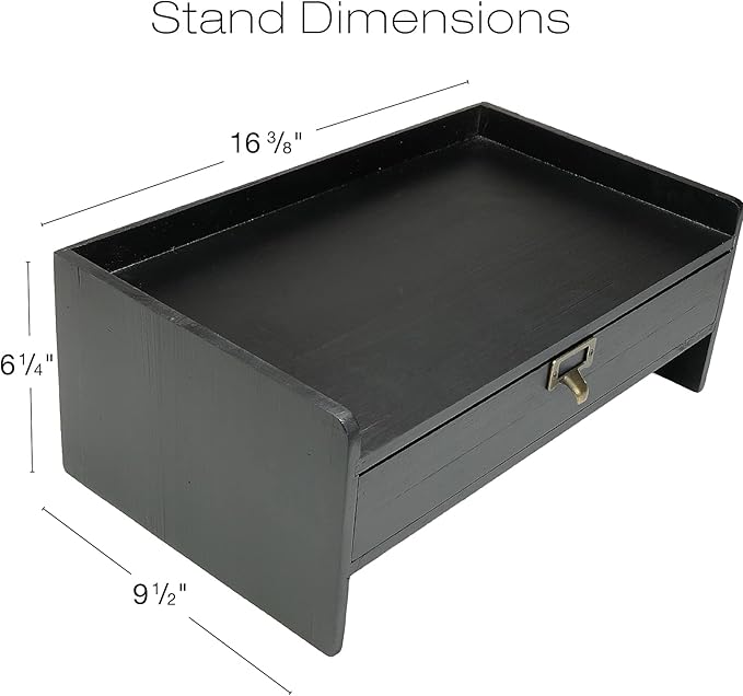 EXCELLO GLOBAL PRODUCTS Wooden Monitor Stand: Includes Drawer for Desktop Organization of Notebooks, Pens, Pencils & Office Supplies (Black)