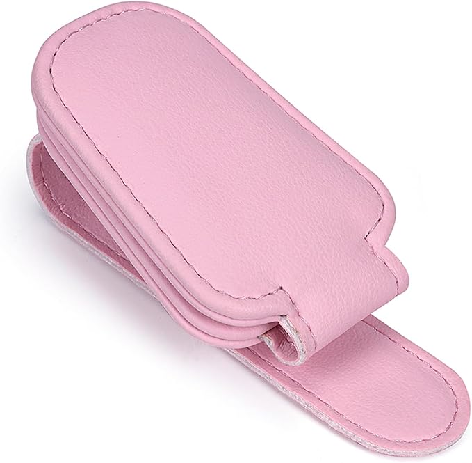KIWEN Sunglasses Holders for Car Visor, Magnetic Leather Glasses Eyeglass Clip for Car, Ticket Card Clip Sunglasses Mount, Car Visor Accessories Gadgets (1, Pink)