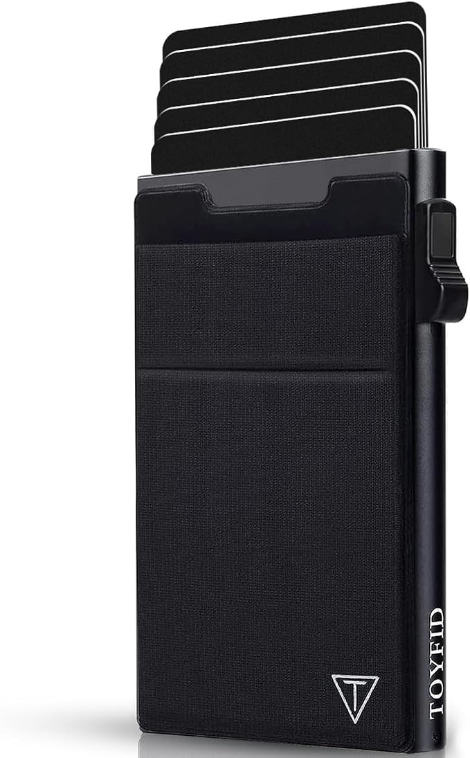 TOYFID Slim Wallet for Men - Pop Up Card Holder Wallet,Minimalist Business Wallet,Credit Card Wallet with Money Pocket,Metal Card Case Wallet,RFID Blocking,Can Hold 6 Credit Cards