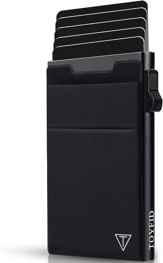 TOYFID Slim Wallet for Men - Pop Up Card Holder Wallet,Minimalist Business Wallet,Credit Card Wallet with Money Pocket,Metal Card Case Wallet,RFID Blocking,Can Hold 6 Credit Cards
