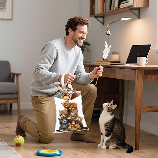 Cute Overlay Cat Car Trash Bag Hanging Garbage Bag with Snap Buttons Car Back Seat Trash Storage Portable Dustbin Vehicle Trash Can Bag for Vehicle Accessories Travel Camping