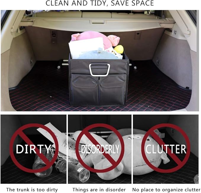 Car Trunk Organizer Collapsible Portable Multi Compartments Organizer with Non Slip Straps for SUV Truck Auto Vehicle Car Auto Minivan (Small without cover, Black)