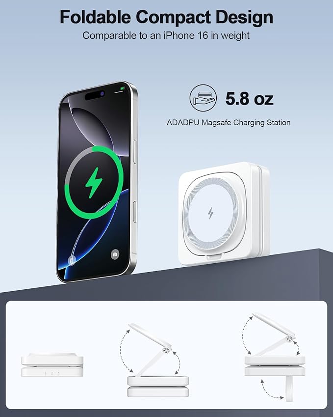 2026 Magnetic Wireless Charging Station - ADADPU 3 in 1 Foldable Charger Stand for Multiple Apple Devices, Travel Charging Pad for iPhone 17 16 15 14 13 12 Pro Max Plus, for Apple Watch AirPods