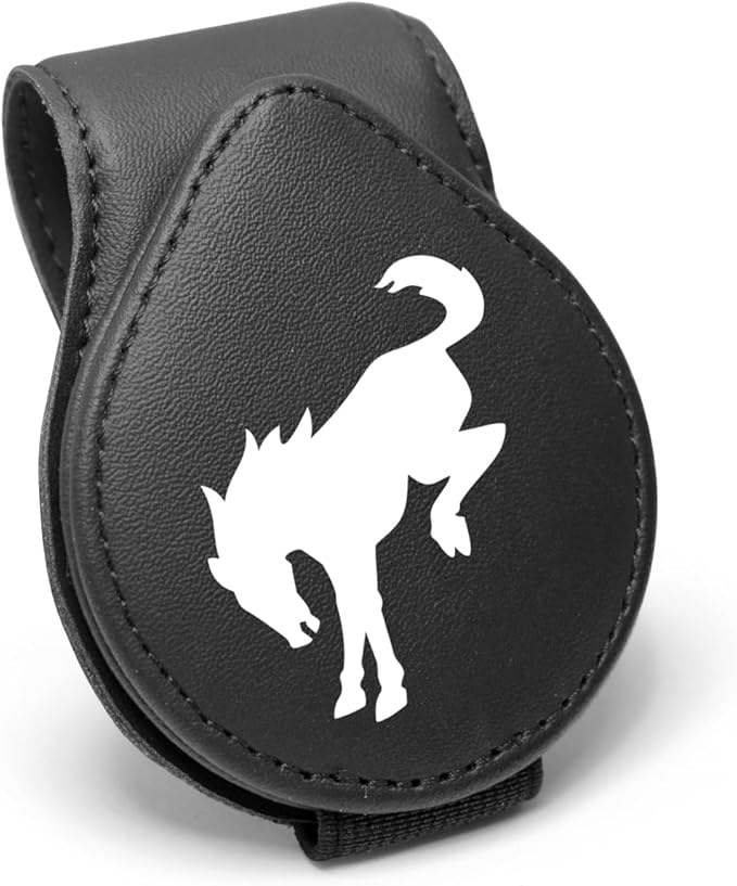 iPick Image for Ford Bronco Logo Black Leather Magnetic Sunglass Holder Car Sun Visor Mount Clip - Official Licensed