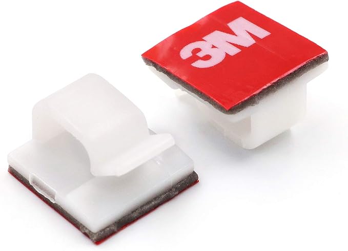 Mini Cable Clips 3M Adhesive, Multipurpose Cord and Wire Organizer for Cable Management 1/2" x 1/2" - 100 Pack Bundled with 10 Bonus Reusable Cable Ties (White)