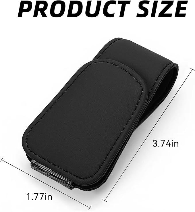 2PCS Sunglasses Holders for Car Sun Visor, Leather Eyeglasses Hanger Mounter, Magnetic Glasses Holder and Ticket Card Clip, Universal Auto Interior Accessories (Black, 2PCS)