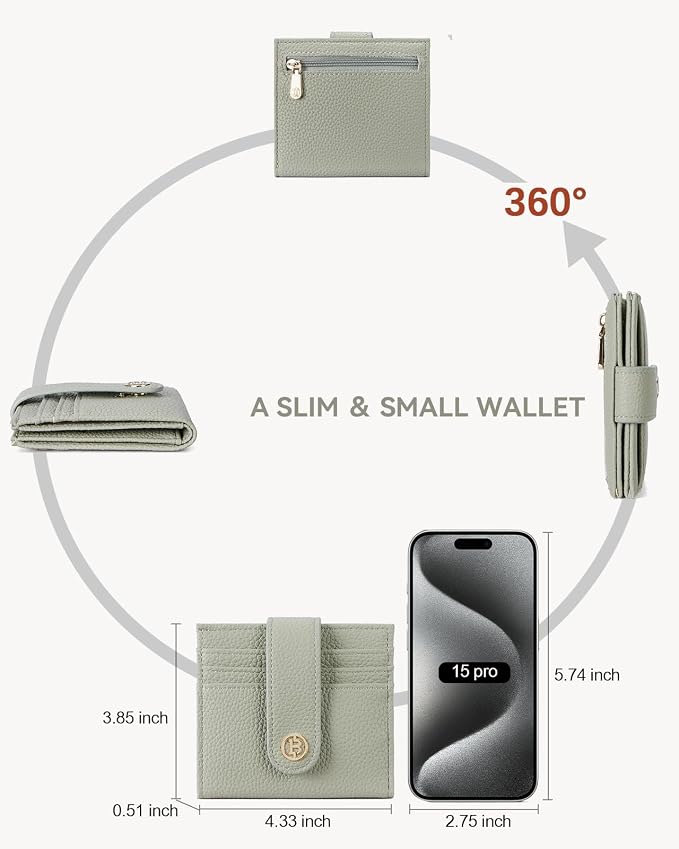 BOSTANTEN Slim Wallet for Women Small RFID Blocking Credit Card Holder Leather Bifold Wallets with Zipper Coin Pocket Light Green