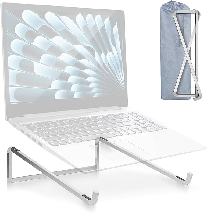 TENOC Foldable Laptop Stand for Desk, Universal Laptop Riser Ventilated Holder Mount Compatible with MacBook, Notebook, ASUS, Acer and More, Silver