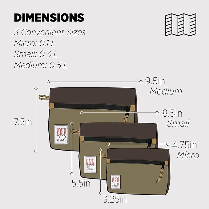 Topo Designs Accessory Bags, Travel Organizer Accessories for Smaller Items, Durable Storage Pouch, 3 Sizes, Fully Lined Pack Cloth (Medium, Woodland/Elmwood)