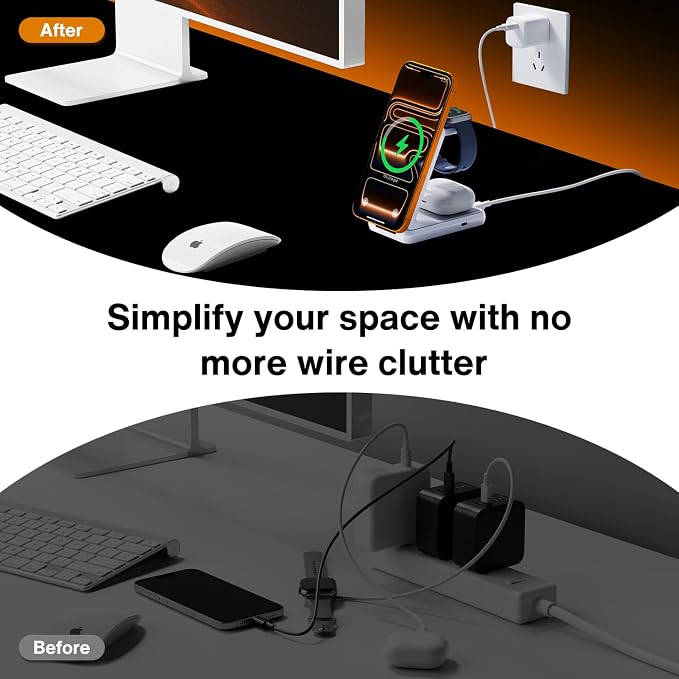 iVANKY Qi2 Certified Wireless Charging Station for iPhone 17, 3 in 1 Foldable Charger for MagSafe Magnetic Stand for iPhone 17/16/15/14/13/12/11/X Pro/Max/Plus/Air, Apple iWatch, Airpods