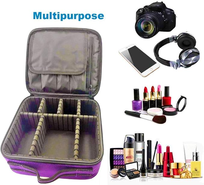 Semilyn Travel Makeup Bag for Women Makeup Organizer Train Case Cosmetic Makeup Storage Bag Organizer with Adjustable Dividers for Brush,Nail Tool,Toiletry,Jewelry Digital Accessories Purple