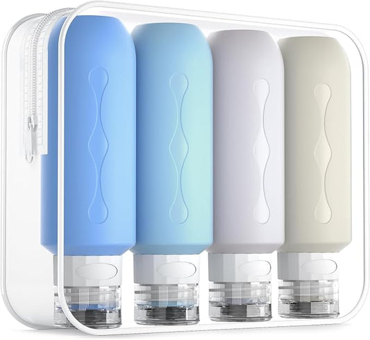 Gemice Travel Bottles for Toiletries, Tsa Approved Travel 6oz Size Containers with Clear Bag, BPA Free Leak Proof Travel Tubs Refillable Liquid Travel Accessories for Cometic Shampoo Lotion