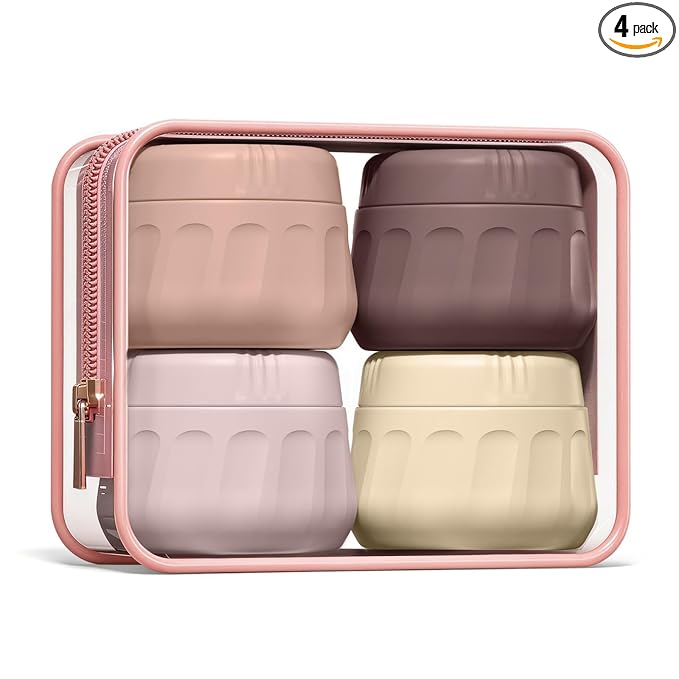 Mrsdry Travel Containers for Toiletries, TSA Approved Travel Size Toiletries 4 Pack, Refillable Containers, With Clear Bag, Leak Proof Silicone Jars, Essentials Creams Jars Carrying Small Items