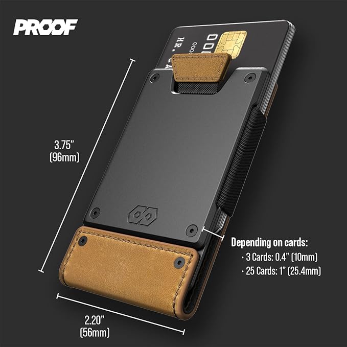 PROOF Wallet | Slim Minimalist Wallets for Men | Leather & Metal | RFID Wallet | Front/Back Pocket | Gift Box | Veteran Owned