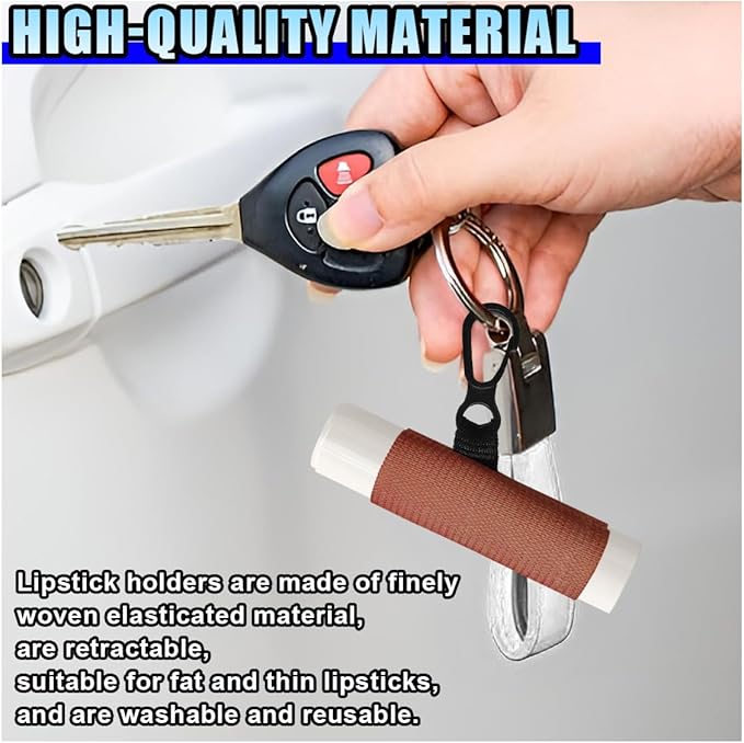 10PCS Car Lip Balm Holder Keychain with Clip On – Elastic Lipstick Sleeves Lip Gloss Holders – Portable Lip Balm Pouch Keychain Sleeve Holder for Women (Style 3)
