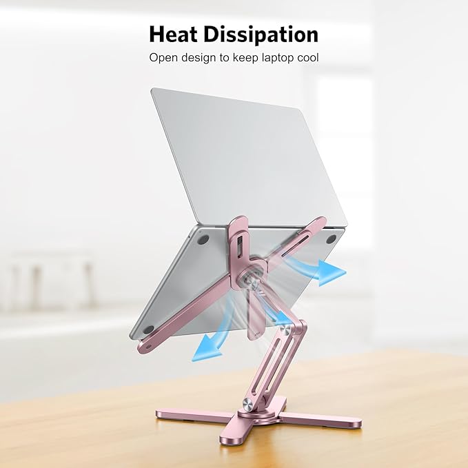 OMOTON 360° Rotating Laptop Stand Riser for Desk, Ergonomic Foldable Computer Stand Adjustable Height Angles for Collaborative Work, Easy Storage Fit Macbooks,All Laptops up to 16 inches, Pink