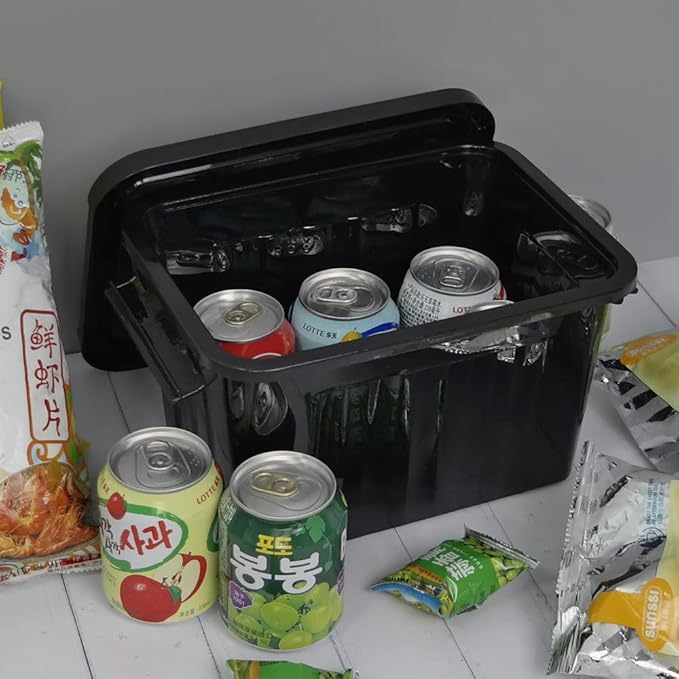 6 Quart Black Plastic Storage Latching Box Bin with Handles, 6 Packs