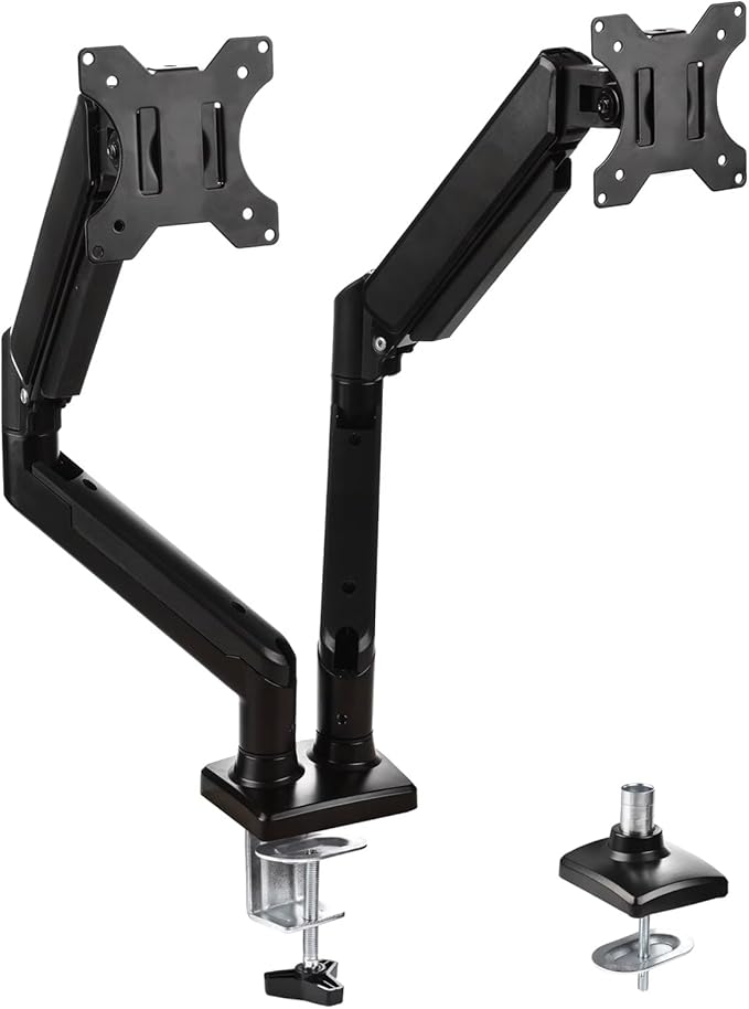 Dual Balanced Monitor Arms | Effortless Adjustment | Internal Spring Mechanism | Outstanding Flexibility | 180 Degree Rotation | Two Monitors | Fit Screen Size 17" - 32" | Computer Display Arm | Black