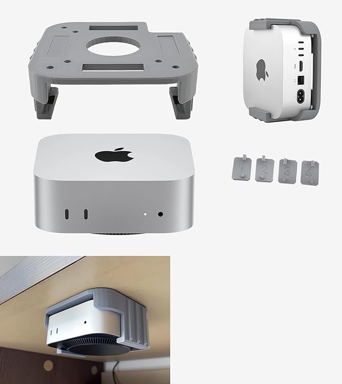 All-in-One Under Desk Mount for Mac mini M4 - VESA Monitor Bracket Compatible, Suitable for IKEA Pegboard, Wall Mount - Mac mini Accessories, Mac M4 Pro Versatile Stand (Grey)