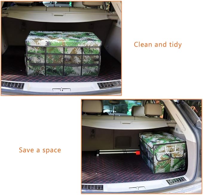 Car Trunk Organizer Collapsible Portable Multi Compartments Organizer with Non Slip Straps for SUV Truck Auto Vehicle Car Auto Minivan (Large covered, Camouflage)