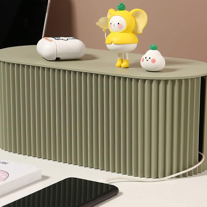 Large Capacity Cable Management Box Anti-Scratch Cable Organizer Desk Gift Box Easy Clean ABS (Greyish Green Large Size)