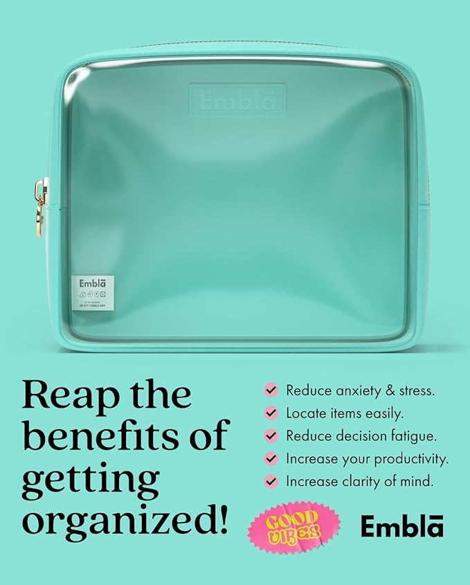 Embla Clear Large Makeup Bag Cute Big Make Up Nylon Pouches Travel Bathroom Bags for Toiletries XL Cosmetic Pouch for Women Girls Extra Large Zipper Toiletry Skincare Organizer Turquoise