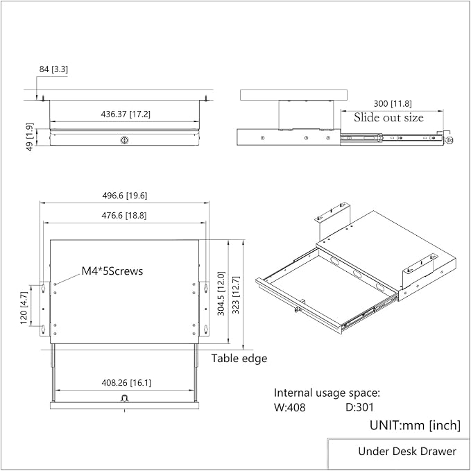 17-inch-wide Lockable Under-Desk Pull-Out Drawer | 1.9“ High Office Storage Organizer with Cable Management for Standing Desks with a Crossbar less than 3.2" High, 12 Inch Deep