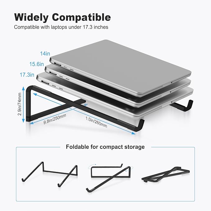 TENOC Foldable Laptop Stand for Desk, Universal Laptop Riser Ventilated Holder Mount Compatible with MacBook, Notebook, ASUS, Acer and More, Black