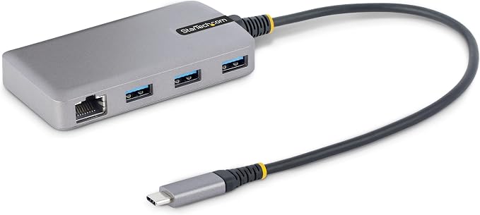 StarTech 3-Port USB-C Hub, Gigabit Ethernet, 5Gbps, 3X USB-A, 1ft, Windows
