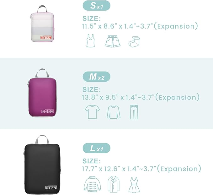 Cambond Compression Packing Cubes for Travel - Lightweight Expandable Travel Bags Luggage Organizers Travel Essentials Compression Cubes for Travel Space Saver for Carry on Suitcases Organizer