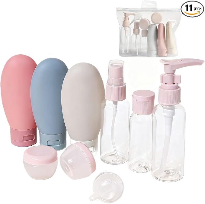 11pcs Travel Bottles for Toiletries, TSA Approved Travel Size Toiletries Containers Kit, Leak Proof Squeezable Travel Toiletry Liquid Bottles, Refillable Containers for Shampoo Conditioner Lotion