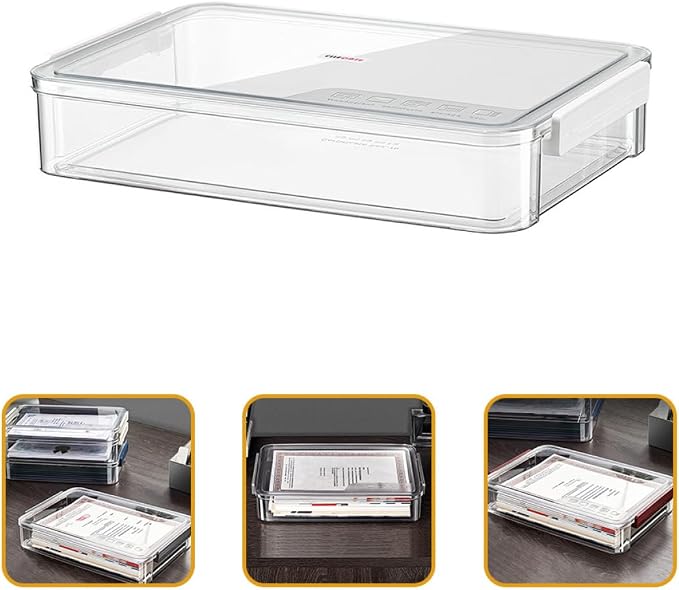 OUNONA Stackable Small Document Storage Box with Lid Desktop File Organizer Case for Office and Home Filing