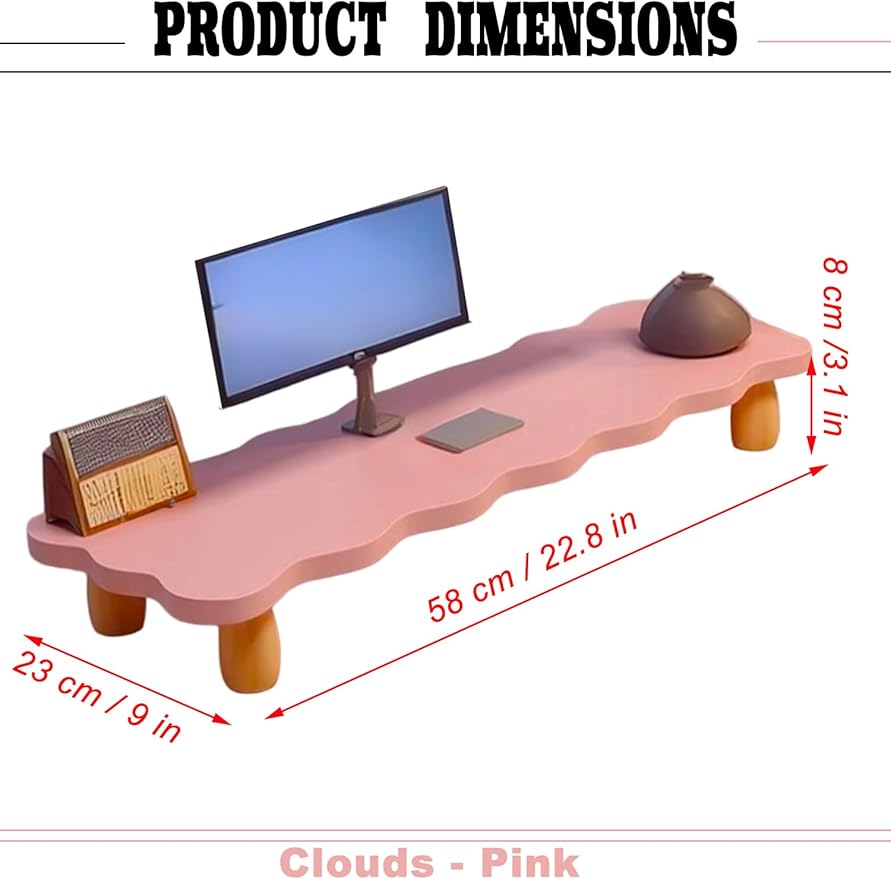 Monitor Stand Riser, Cloud-Shaped Sturdy Wood Computer Monitor Riser, Laptop Monitor Stand, Multi-Purpose Desktop Organizer Riser for Computer, Laptop, Printer, TV (Pink)