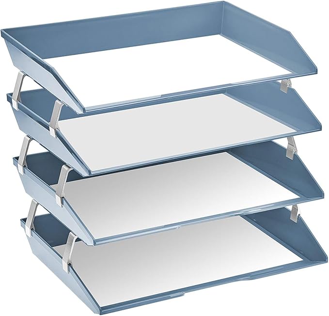 Acrimet 4 Tier Paper Letter Tray Side Load Letter Size, Office Desk File Document Organizer Plastic (Solid Blue)