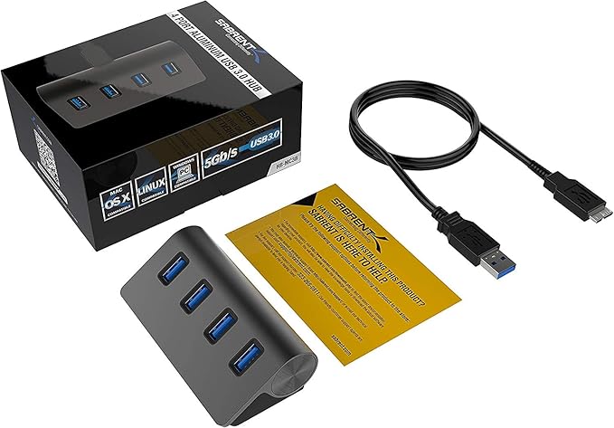 SABRENT 4-Port USB 3.0 Hub Aluminum Portable Data Hub with 2.5ft USB 3.0 Cable for iMac, MacBook, MacBook Pro, MacBook Air, Mac mini, or Any PC [Black] (HB-MC3B)