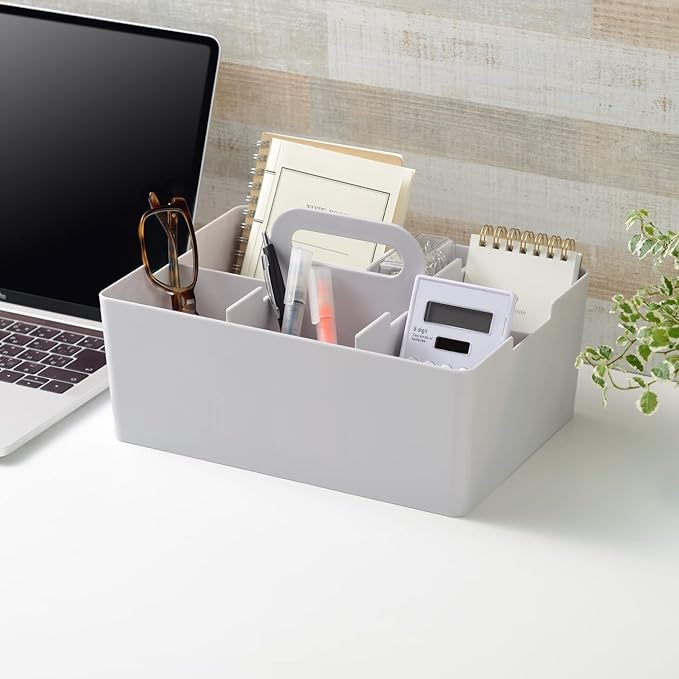 JEJ Astage Storage Box, Desk Tote, Desk Organizer, Stackable, Made in Japan, Light Gray, Width 10.2 x Depth 7.4 x Height 5.7 inches (26 x 18.8 x 14.5 cm)