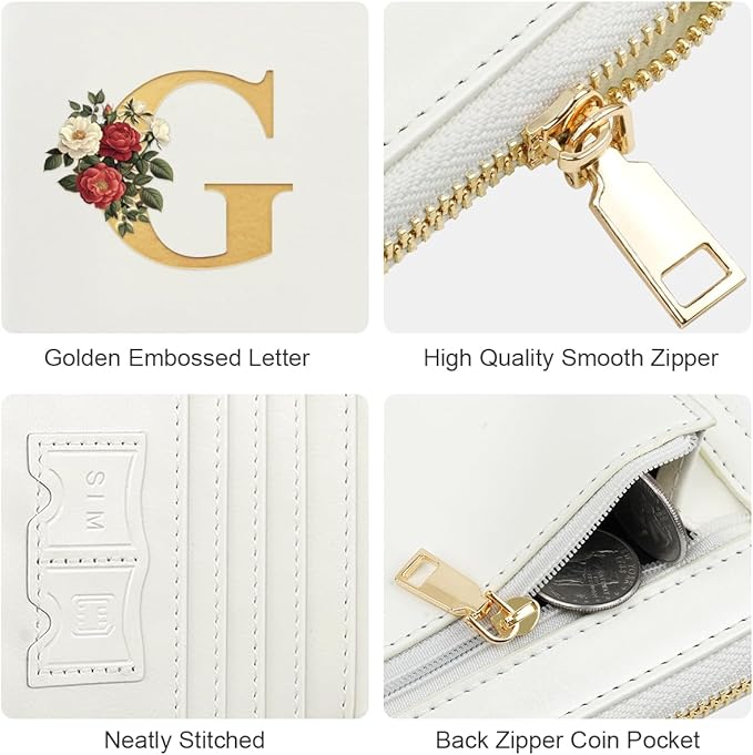 Passport Holder for Travel Personalized Passport Holder Initial Letter Rose Flower RFID Blocking Travel Wallets Credit Cards Holder for Women Men, White G