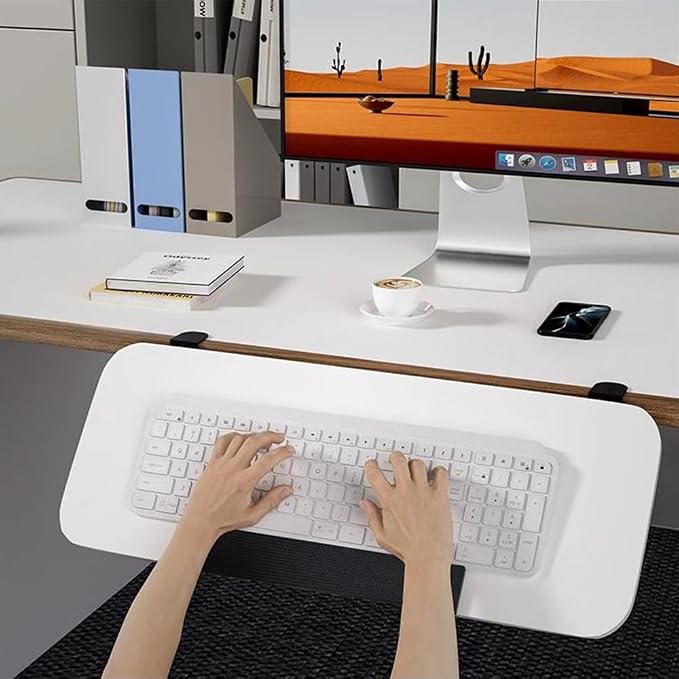 DOUKI Clamp-On Tilt Keyboard Tray, Foldable Keyboard Holder Shelf, Ergonomic Computer Platform Extension, Adjustable Elbow Arm Support Rest, for Typing (Color : Beige, Size : 31" X 10"(80x24cm))