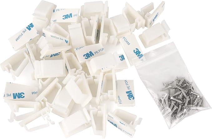Cable Clips White with 3M Adhesive, Multipurpose Small Wire Clamps for Cable Management and Cable Runs - 50 Pack Black Bundled with 10 Reusable Cable Ties, Screws Included for Permanent Mounting