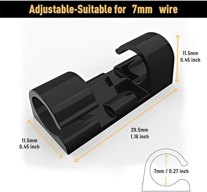 Cable Clips with Strong Self-Adhesive, XIAOXI Cable Management TV PC Wire Holder Sticky Tidy and Organizer Cord and Wires - 40 Pcs (Black)