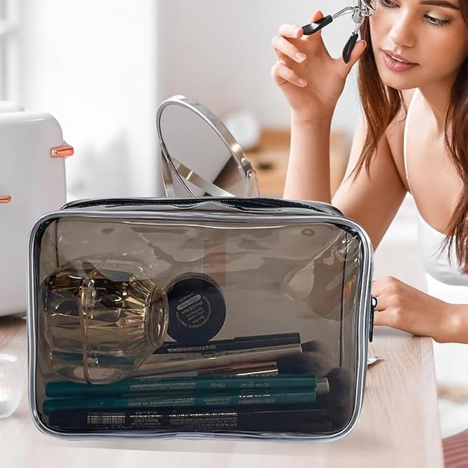 Neon TSA Approved Clear Toiletry Pouch, 7"x2.3"x4.7" Size, PVC Travel Makeup Bags for Toiletries, Transparent Cosmetic Bag for Women and Men Small (Transparent (black bone))