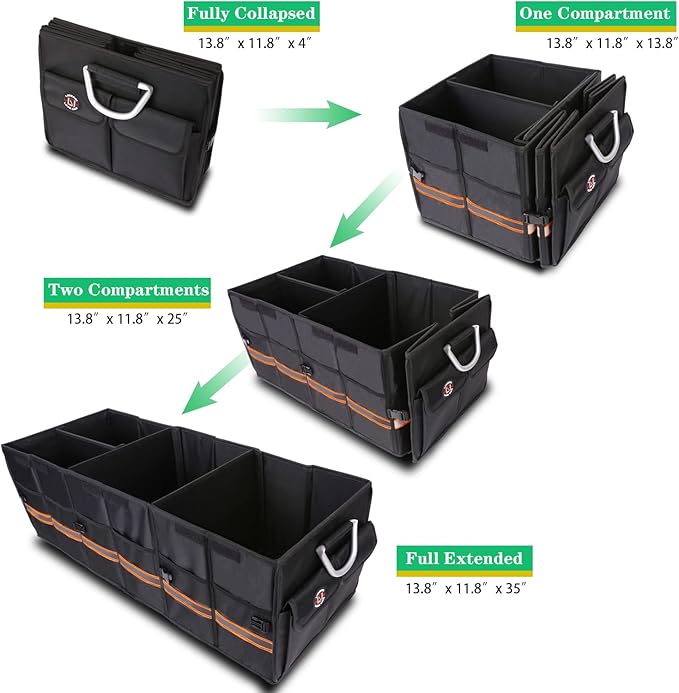 Trunk Organizer Cargo Organizer Trunk Storage Waterproof Collapsible Durable Multi Compartments-((Oversize,Black)