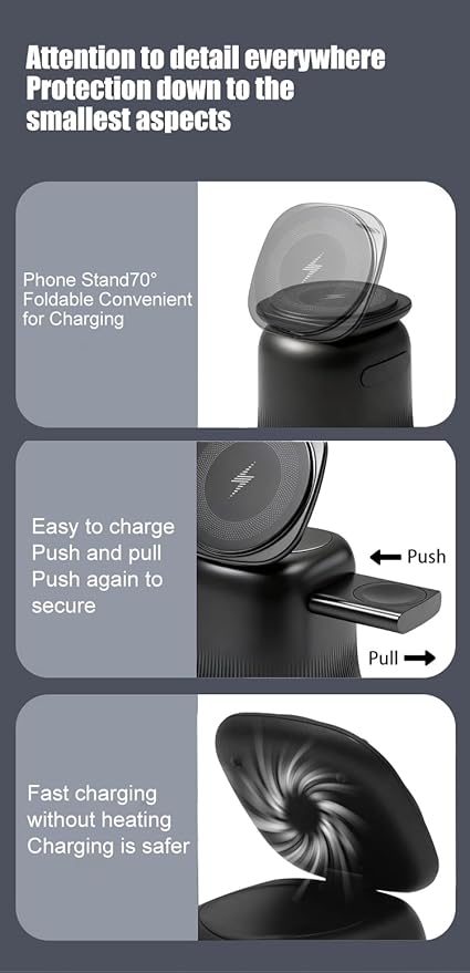 2026 3 in 1 Wireless Charging Station for Apple MagSafe Charger, 15W Fast Magnetic MagSafe Charger Stand for iPhone 17 16 15 14 13 12 Apple Watch AirPods Series (Black), Gifts for Men