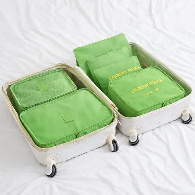 6 Set Travel Packing Cubes for Luggage – Laundry Pouch Organizer Bags, Lightweight Storage Pouches for Clothes, Shoes, and Toiletries (green)