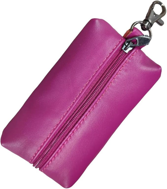 Leather Car Key Case Holder, Auto Smart Key Fob Protector Pouch with Zipper, Universal Unisex Keychain Wallet (Violet)