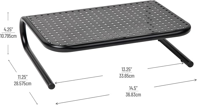 Mind Reader Monitor Stand, Ventilated Laptop Riser, Desktop Organizer, Metal, 14.5" L x 11.25" W x 4.25" H, Black (Pack of 8)