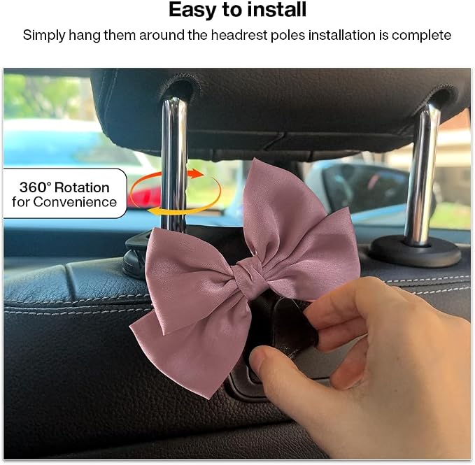 2 Pack Car Seat Headrest Hook, Auto Seat Hook Hangers Storage Organizer Interior Accessories for Handbag Clothes Coats Grocery Bags (Leather pink)