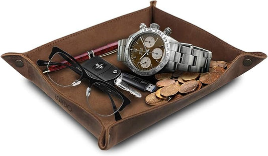 Londo Genuine Leather Tray Organizer - Practical Lightweight Water Resistant Computer Table Desk Storage Box for Wallets, Watches, Keys, Coins, Cell Phones and Office Equipment